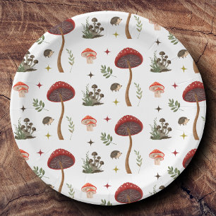 Plato De Papel Mushroom Woodland Forest Fairy Pattern Cottagecore
