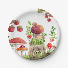 Plato De Papel Mushroom Woodland Inspira Baby Shower