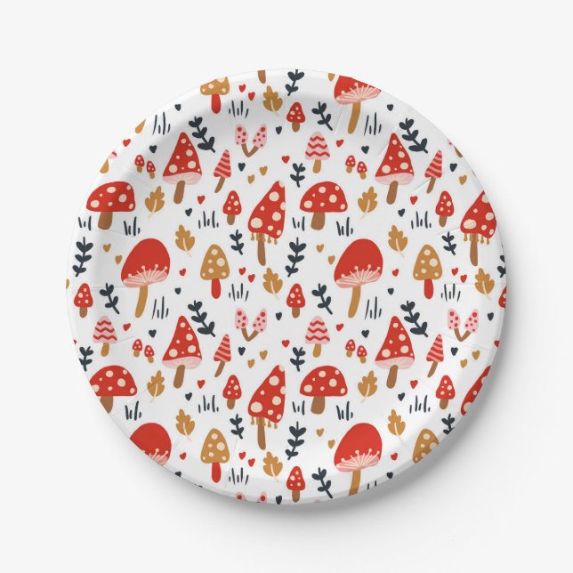 Plato De Papel Mushroom Woodland Kathrin Legg Fiesta de hongos ro (Anverso)