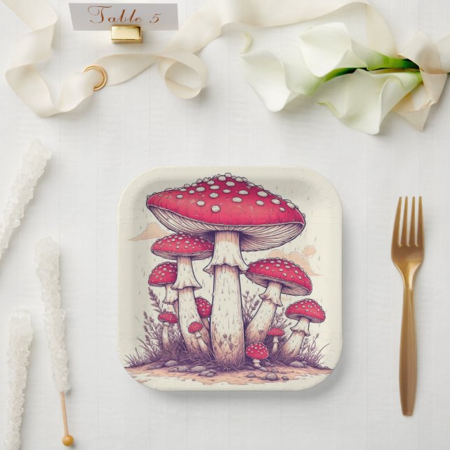 Plato De Papel mushrooms Birthday or Shower  (Boda)