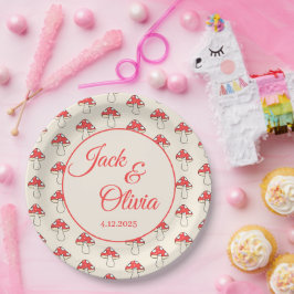 Plato De Papel Mushrooms Cute Retro Kawaii Personalizado apellido