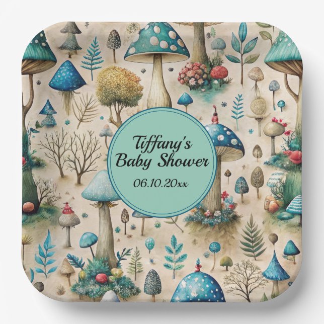 Plato De Papel Mushrooms Fairyland Baby Shower (Anverso)