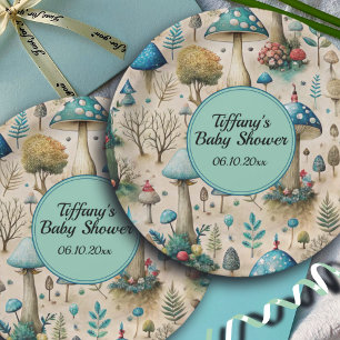 Plato De Papel Mushrooms Fairyland Baby Shower