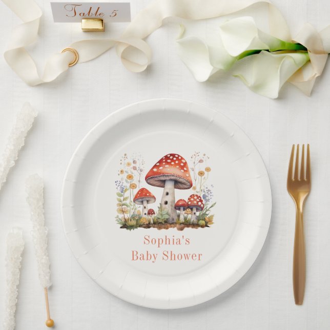 Plato De Papel Mushrooms Floral Baby Shower (Boda)