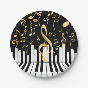 Plato De Papel Music Note Claves de piano de oro de lujo