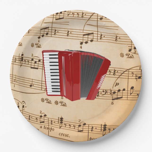 Plato De Papel Música de acordeón, diseño popular, (Anverso)