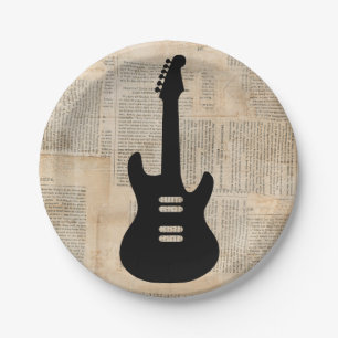 Plato De Papel Música de guitarra eléctrica con texto de perió