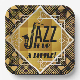 Plato De Papel Música de jazz saxofoniano en oro negro Art Deco