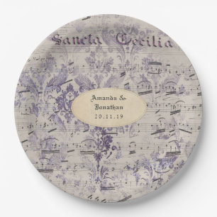 Plato De Papel Música de Notas Efímeras de Lavanda Boda