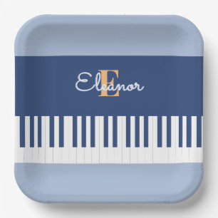 Plato De Papel Música de Teclado de Piano Azul Llaves Monograma F