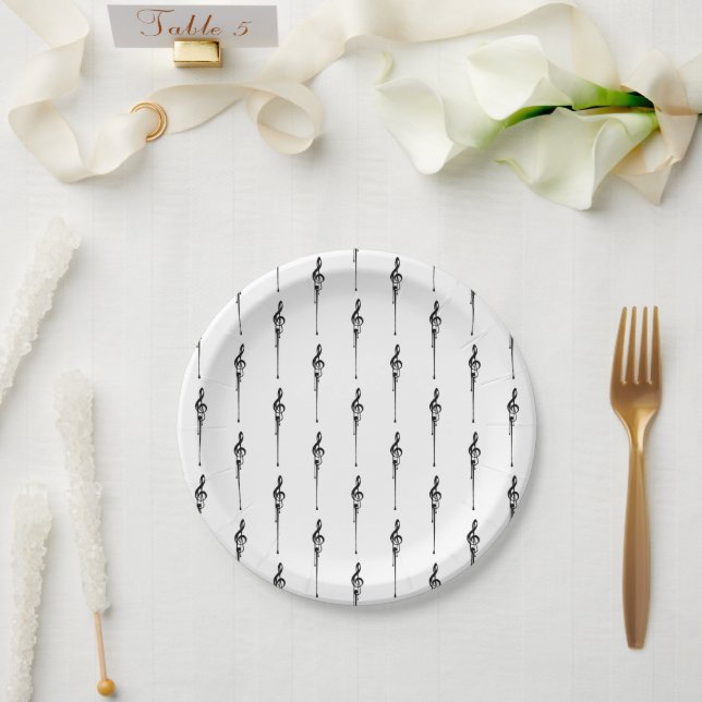 Plato De Papel Música Motif Melding Treble Clef Black and White (Boda)