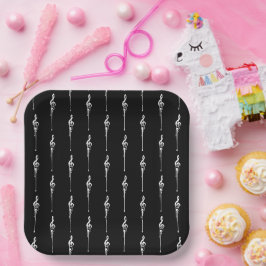 Plato De Papel Música Motif Melding Treble Clef White y Black