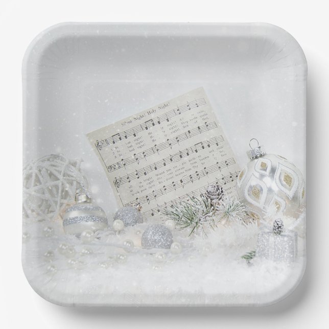 Plato De Papel Música nocturna silenciosa en copos de nieve (Anverso)