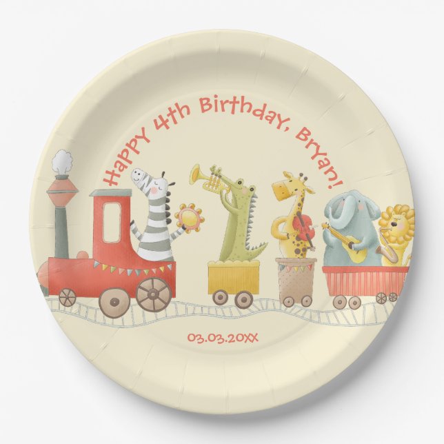 Plato De Papel Musical Animal Train Birthday (Anverso)