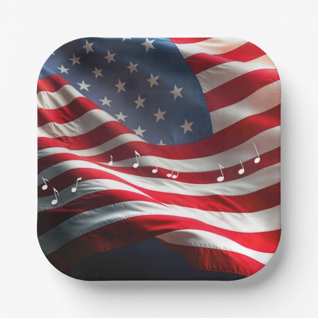 Plato De Papel Musical Notes Floating On an American Flag (Anverso)