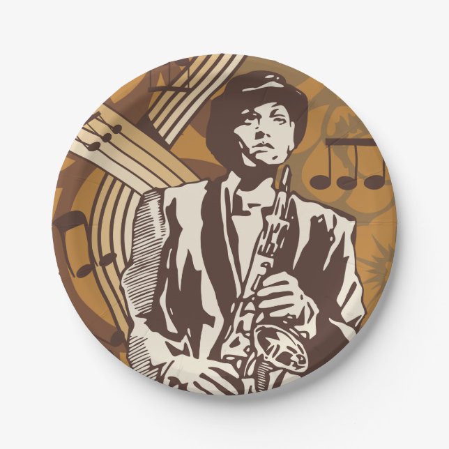 Plato De Papel Músico de Jazz con Saxofón (Anverso)