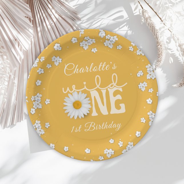 Plato De Papel Mustard Daisy Wild One 1st Birthday Paper Plate (Subido por el creador)
