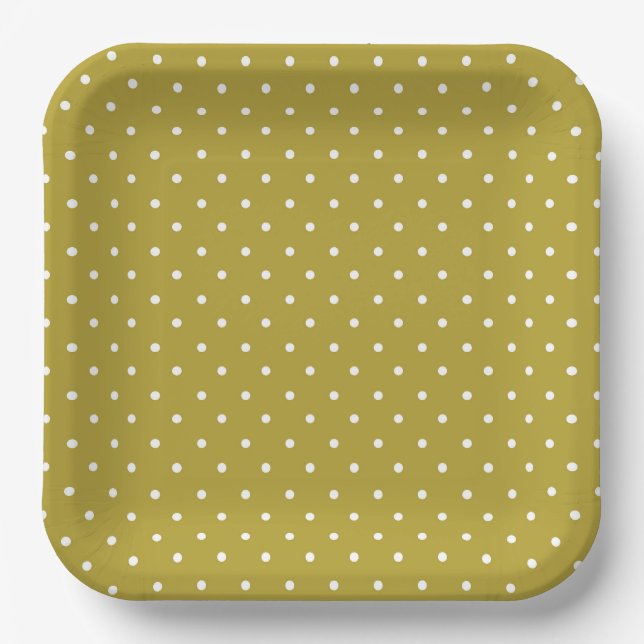 Plato De Papel  Mustard yellow white polka dots pattern  (Anverso)