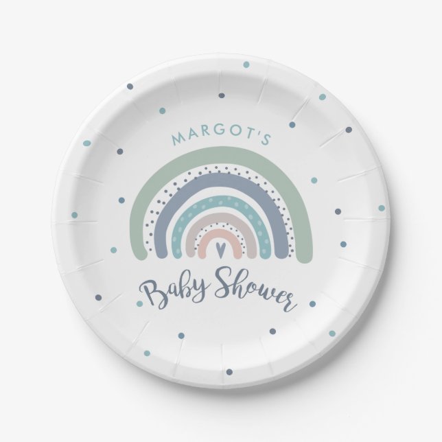 Plato De Papel Muted Pastel Rainbow Baby Shower (Anverso)