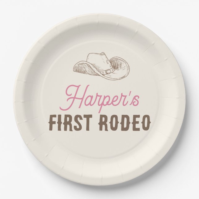 Plato De Papel My First Rodeo Personalized Pink Cowgirl Birthday (Anverso)
