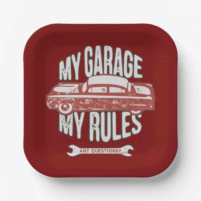 Plato De Papel My Rules Classic Red Car Retro Mechanic (Anverso)