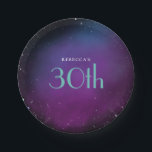 Plato De Papel Mystical 30th Birthday Fiesta Purple Name<br><div class="desc">Decoración para tu fiesta de 30 años con un toque místico. Un fondo morado profundo se vuelve más ligero hacia el centro con tu nombre y 30 en el medio. Alrededor del borde exterior hay una rociada de purpurina falso. El texto se puede personalizar fácilmente. Si desea dar un paso...</div>