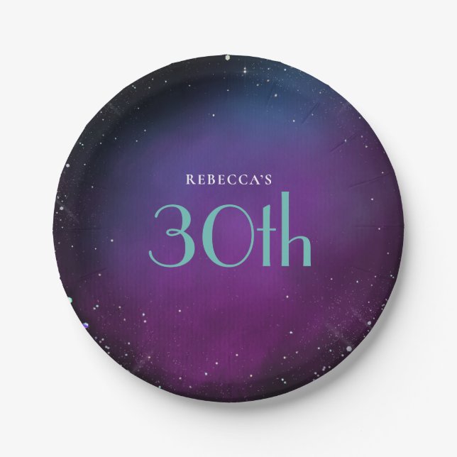 Plato De Papel Mystical 30th Birthday Fiesta Purple Name (Anverso)