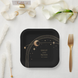 Plato De Papel Mystical Black Gold Sun Moon Astronomy Space
