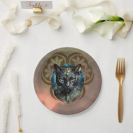 Plato De Papel Mystical cat of Egypt, black as night,