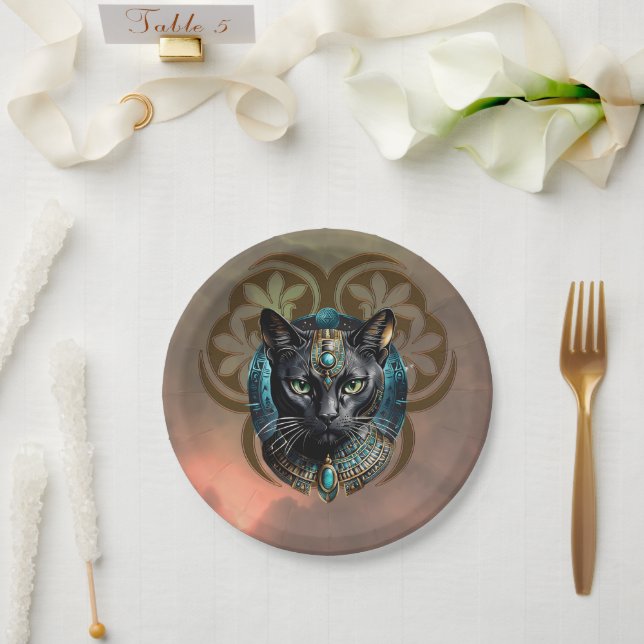 Plato De Papel Mystical cat of Egypt, black as night, (Boda)
