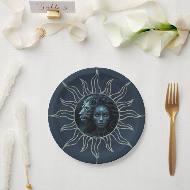 Plato De Papel Mystical connection,  mystical woman and the lion. (Boda)