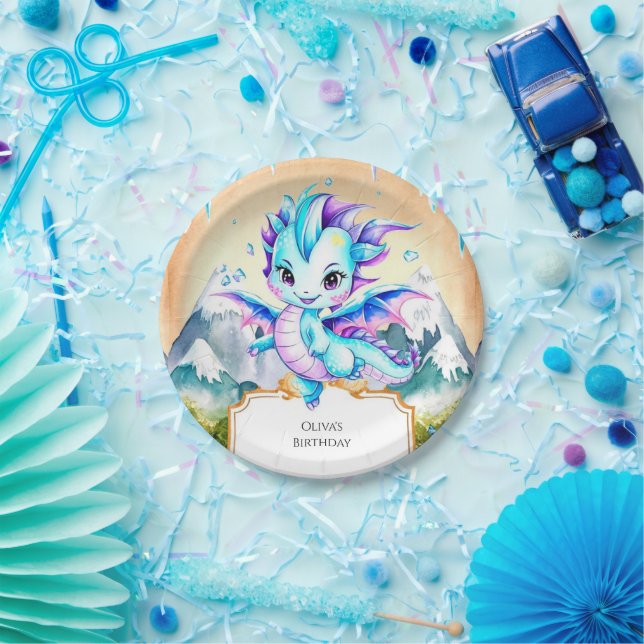 Plato De Papel Mystical Cute Ice Dragon Birday (Fiesta)