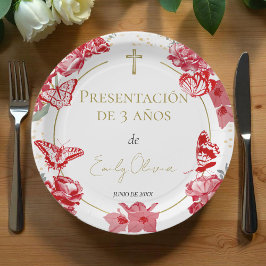 Plato De Papel n° 3 años Plantas de papel Butterflys Red