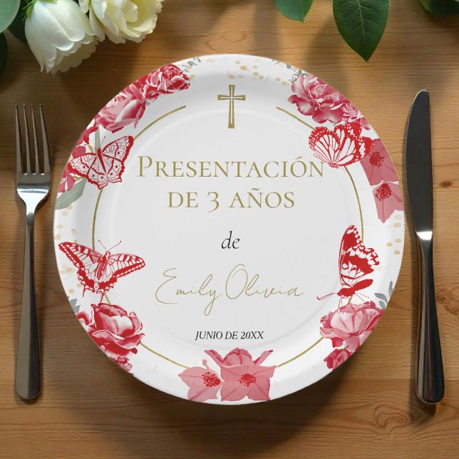 Plato De Papel n° 3 años Plantas de papel Butterflys Red (Subido por el creador)