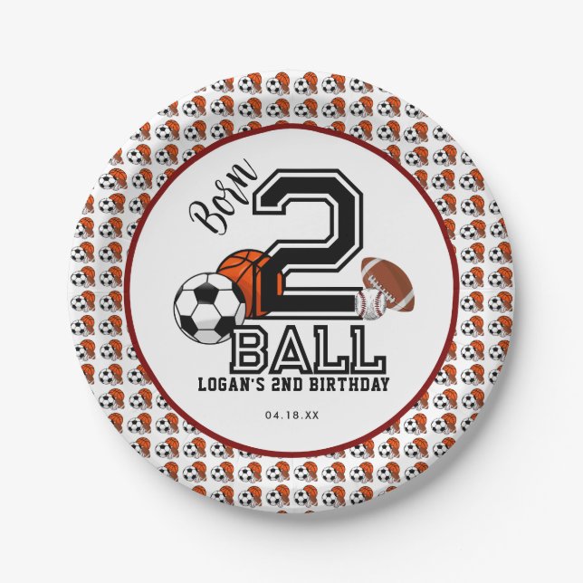 Plato De Papel Nacido 2 Ball Sports Theme Boy, segundo Fiesta de  (Anverso)