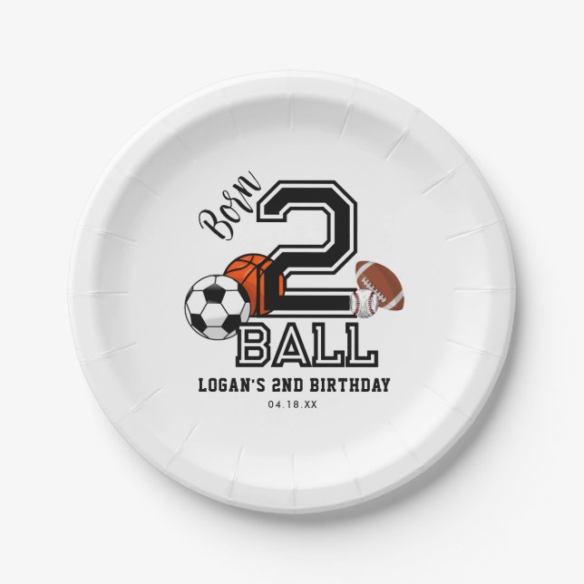 Plato De Papel Nacido 2 Ball Sports Theme Boy, segundo Fiesta de  (Anverso)