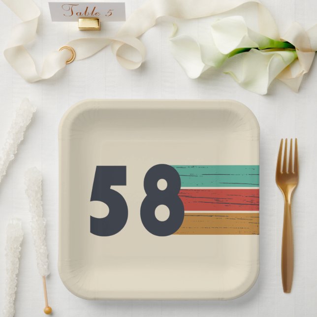 Plato De Papel nacido en 1958, cumpleaños vintage (Boda)