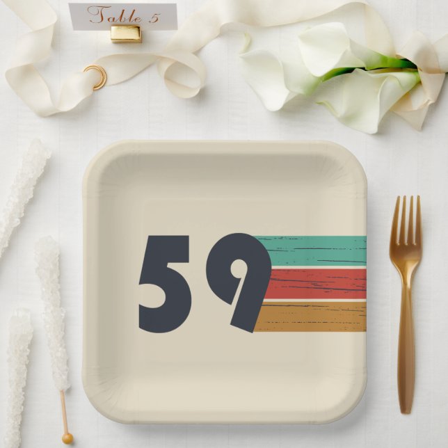 Plato De Papel nacido en 1959, cumpleaños vintage (Boda)