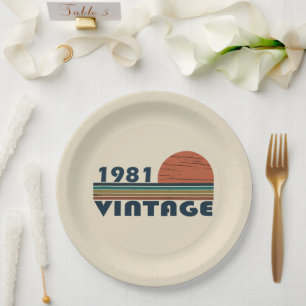 Plato De Papel Nacido en 1981 cumpleaños vintage