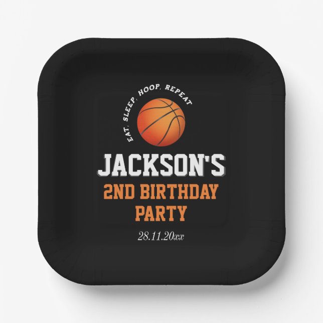 Plato De Papel Nacido En Ball Basketball Tema Cumpleaños (Anverso)