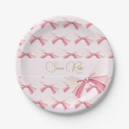 Plato De Papel Nacimiento acuarela Bow Cute Rosa