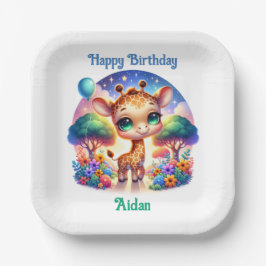 Plato De Papel Nacimiento bebé Giraffe Fantasy Safari