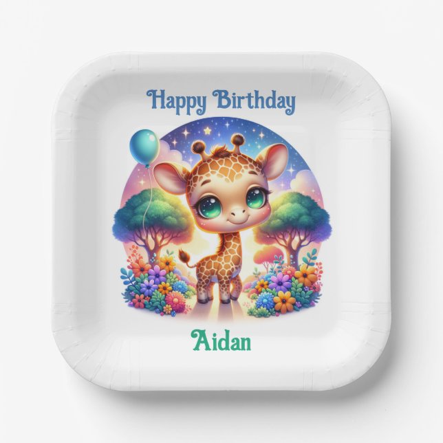 Plato De Papel Nacimiento bebé Giraffe Fantasy Safari (Anverso)