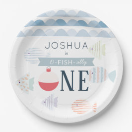 Plato De Papel Nacimiento blanco de un niño pescador aliado