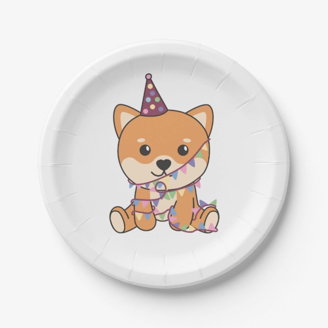 Plato De Papel Nacimiento de animal mate Shiba Inu Fiesta de cump (Anverso)