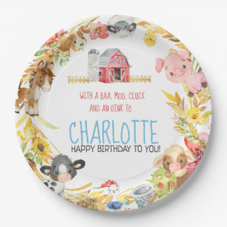 Plato De Papel Nacimiento de animales de la granja Barnyard