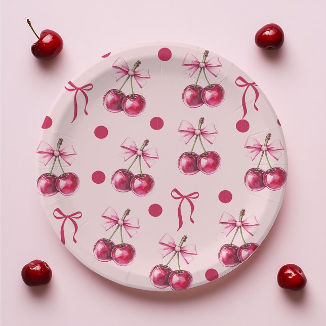 Plato De Papel Nacimiento de cerezo Pastel Rosa y Bow Rojo (Subido por el creador)