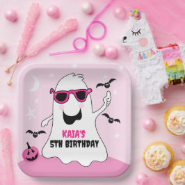 Plato De Papel Nacimiento de Chica fantasma de Halloween rosa