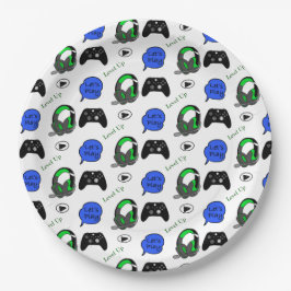 Plato De Papel Nacimiento de Gamer Boy Blue Pixels