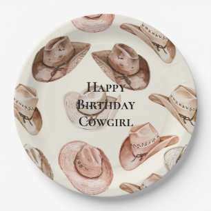 Plato De Papel Nacimiento de Gorras de Cowgirl de crema rosa occi
